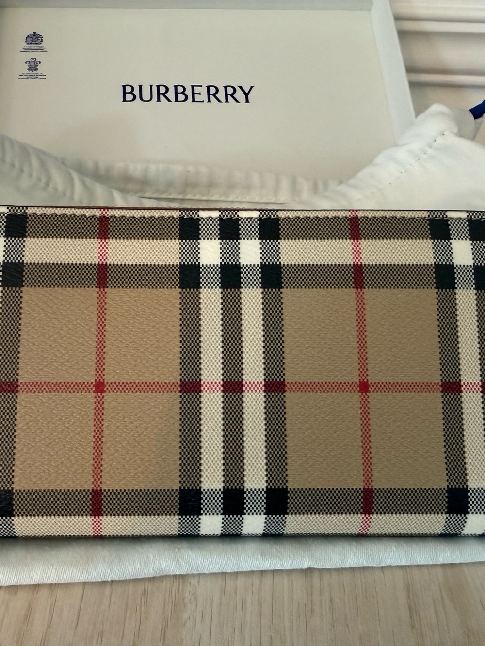 Burberry Gold Hardware Check Zip Wallet-New, never used
